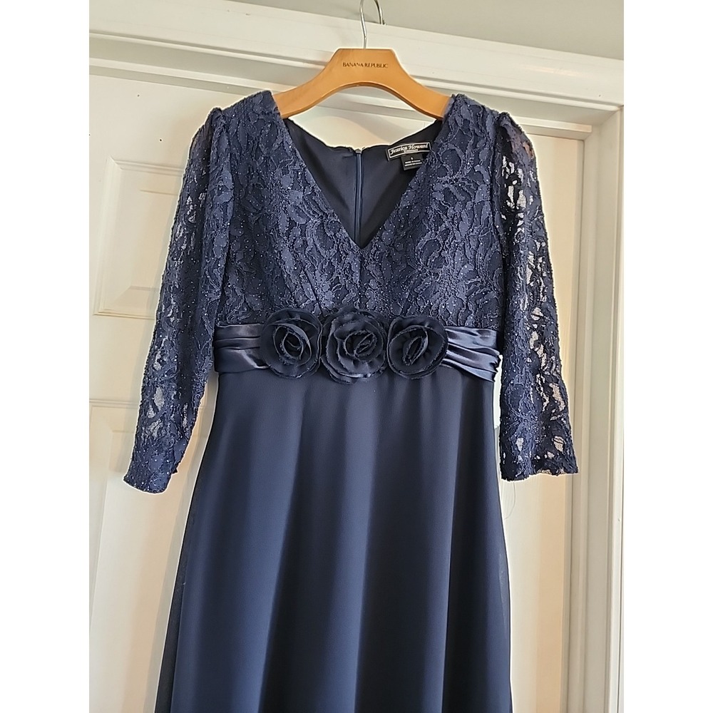 Jessica Howard Gown Dress Mother Bride Navy Lace Sequin Formal Sz 6 Modest Prom